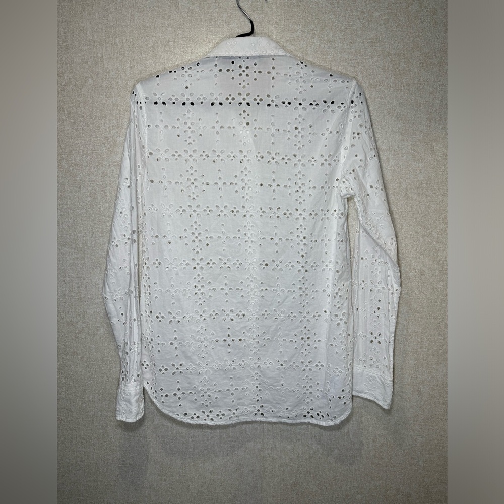 Lauren Ralph Lauren Black Label White Eyelet Long Sleeve Button Down Shirt SizeM - Picture 2 of 12